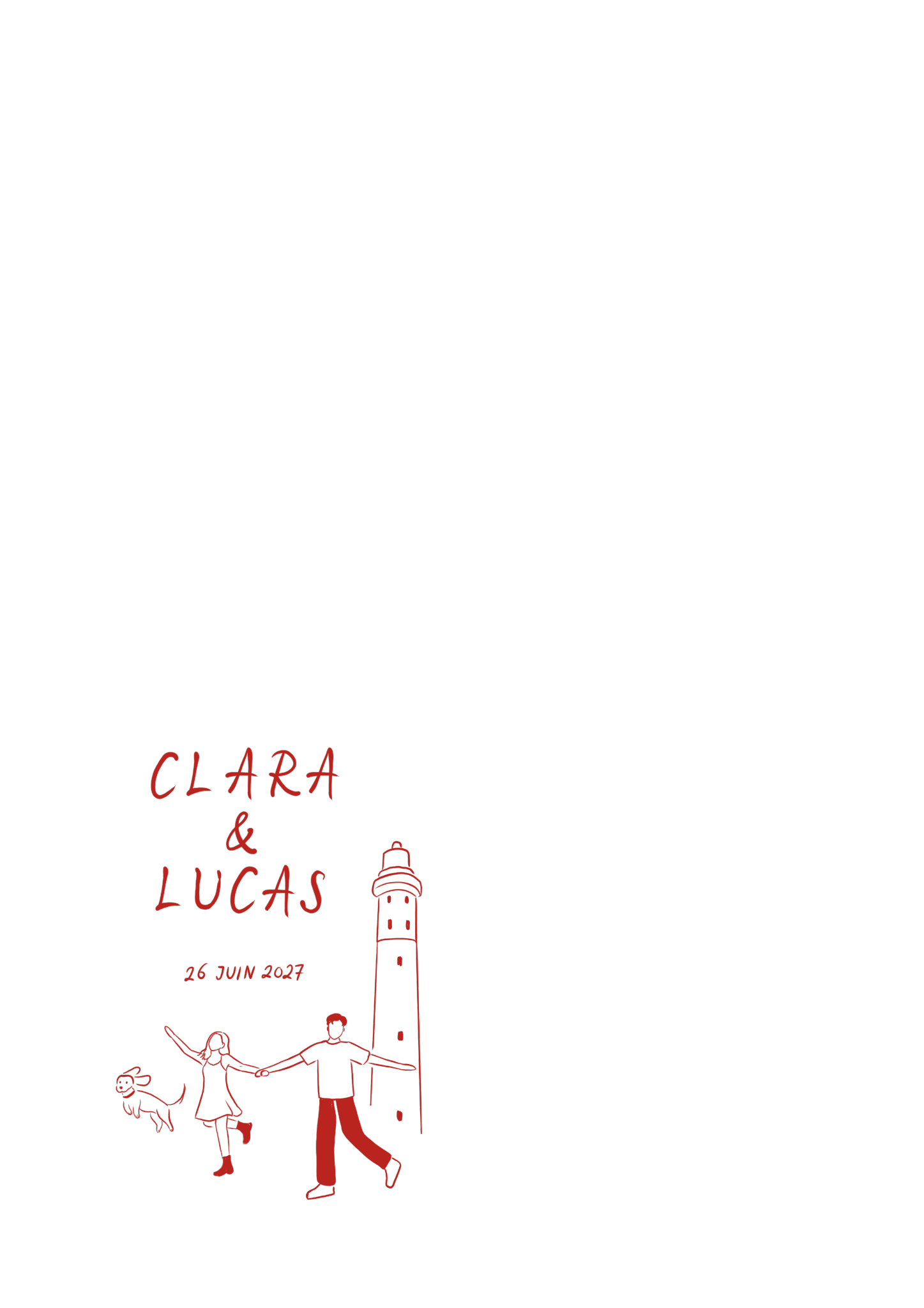 Clara & Lucas, 26 juin 2027, avec leur chien et un phare